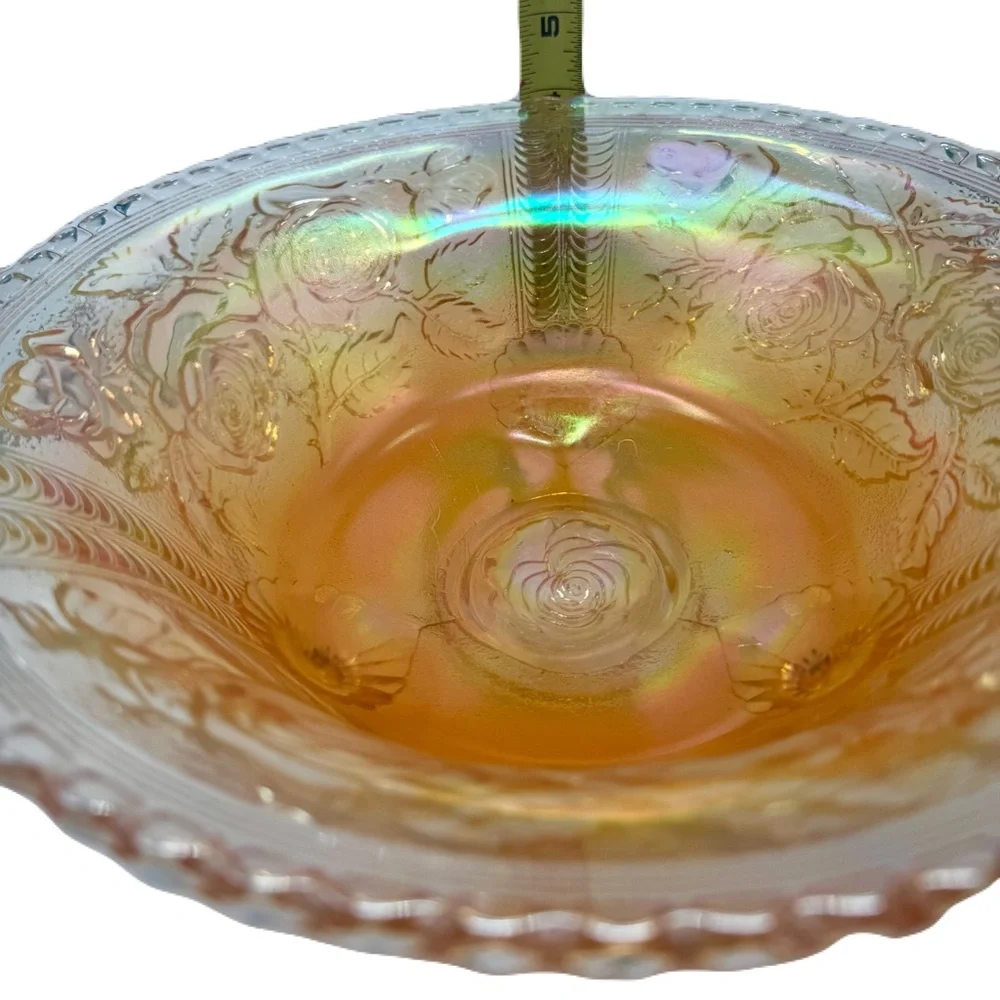 Vintage 11” Imperial Glass Open Lustre Rose Marigold Glass Large Footed Bowl